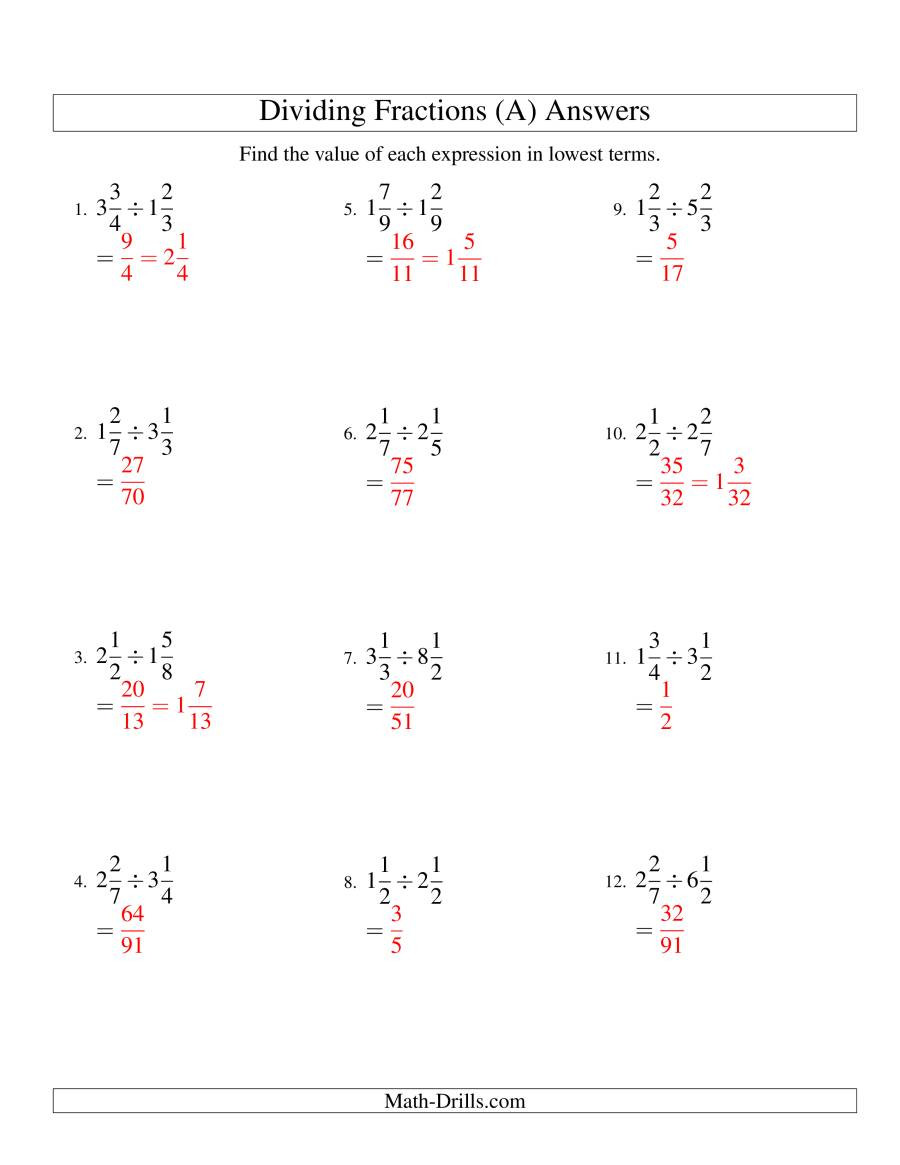 Simplifying Complex Fractions Worksheet Dividing and Simplifying Mixed Fractions A