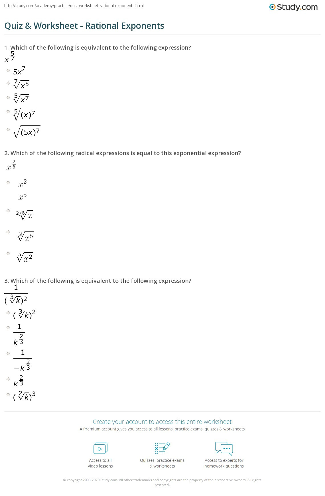 Simplifying Rational Exponents Worksheet Quiz &amp; Worksheet Rational Exponents