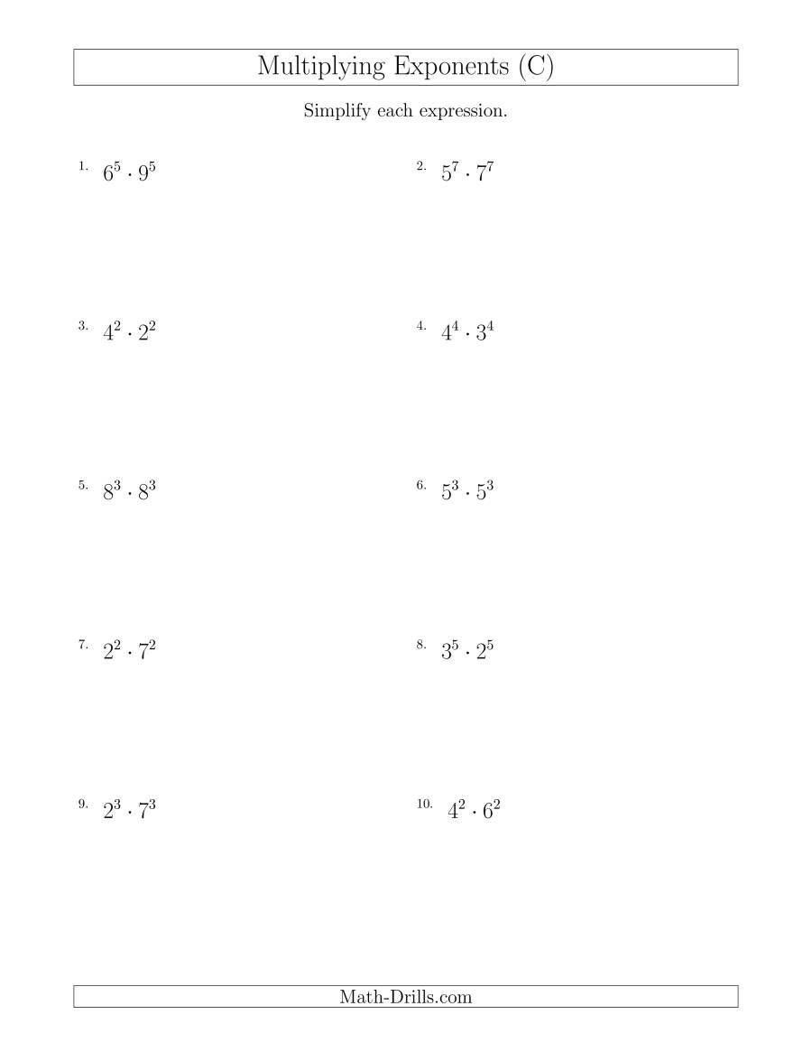 Simplifying Rational Exponents Worksheet the Multiplying Exponents with Different Bases and the Same