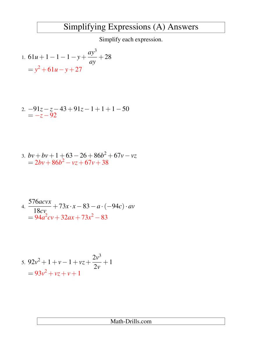 Simplifying Rational Expressions Worksheet Simplifying Algebraic Expressions Worksheet Answers Nidecmege