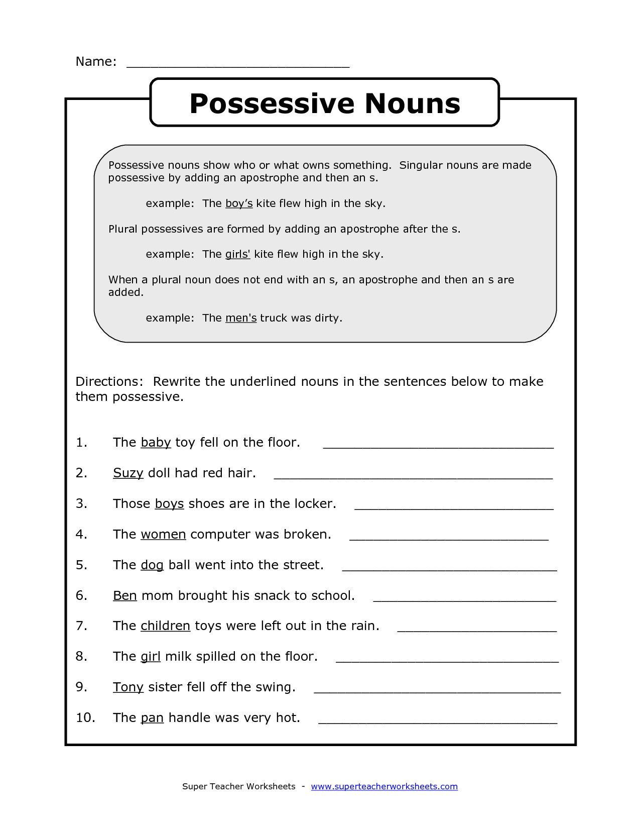 Singular Possessive Nouns Worksheet Pin On Grade Worksheets &amp; Sample Printables