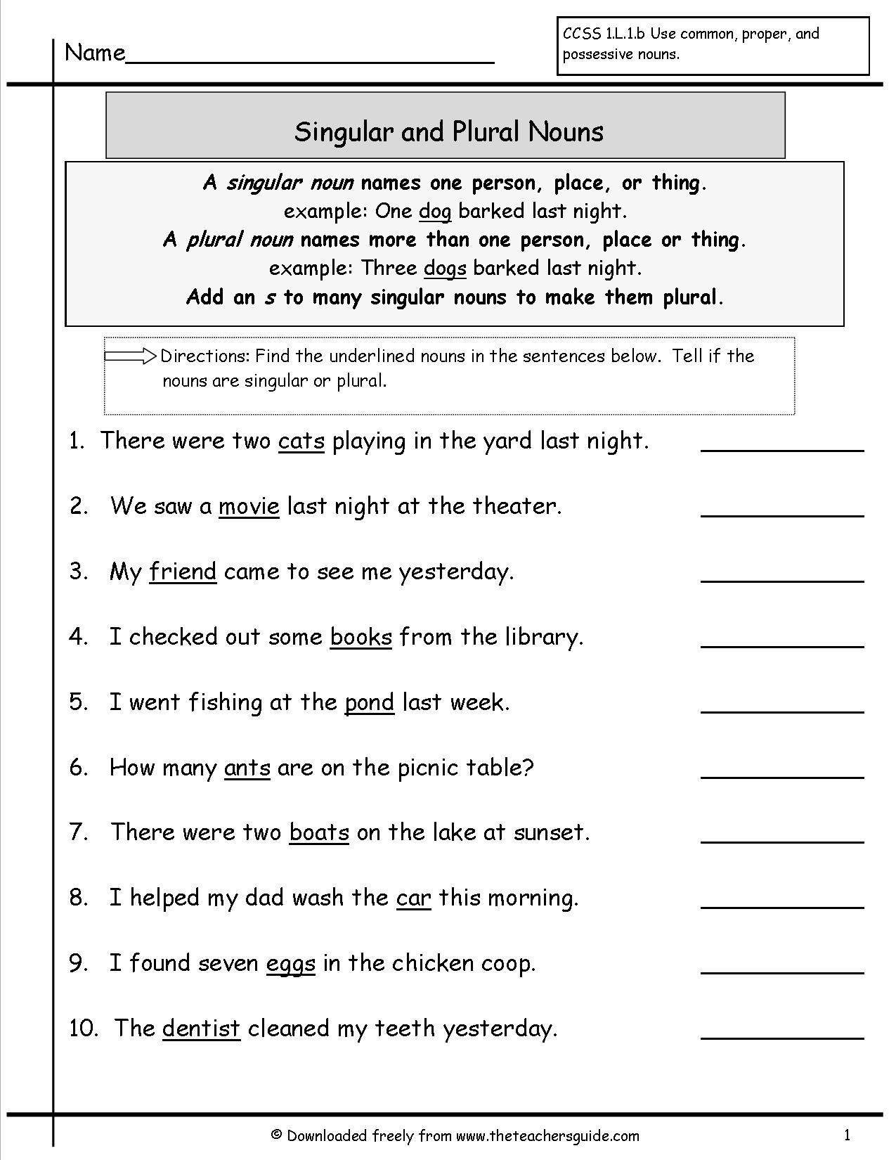 Singular Possessive Nouns Worksheet Singular and Plural Nouns Worksheets From the Teacher Guide