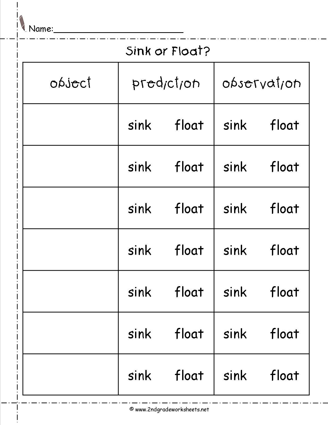 Sink or Float Worksheet Science Worksheets and Printouts From the Teacher S Guide