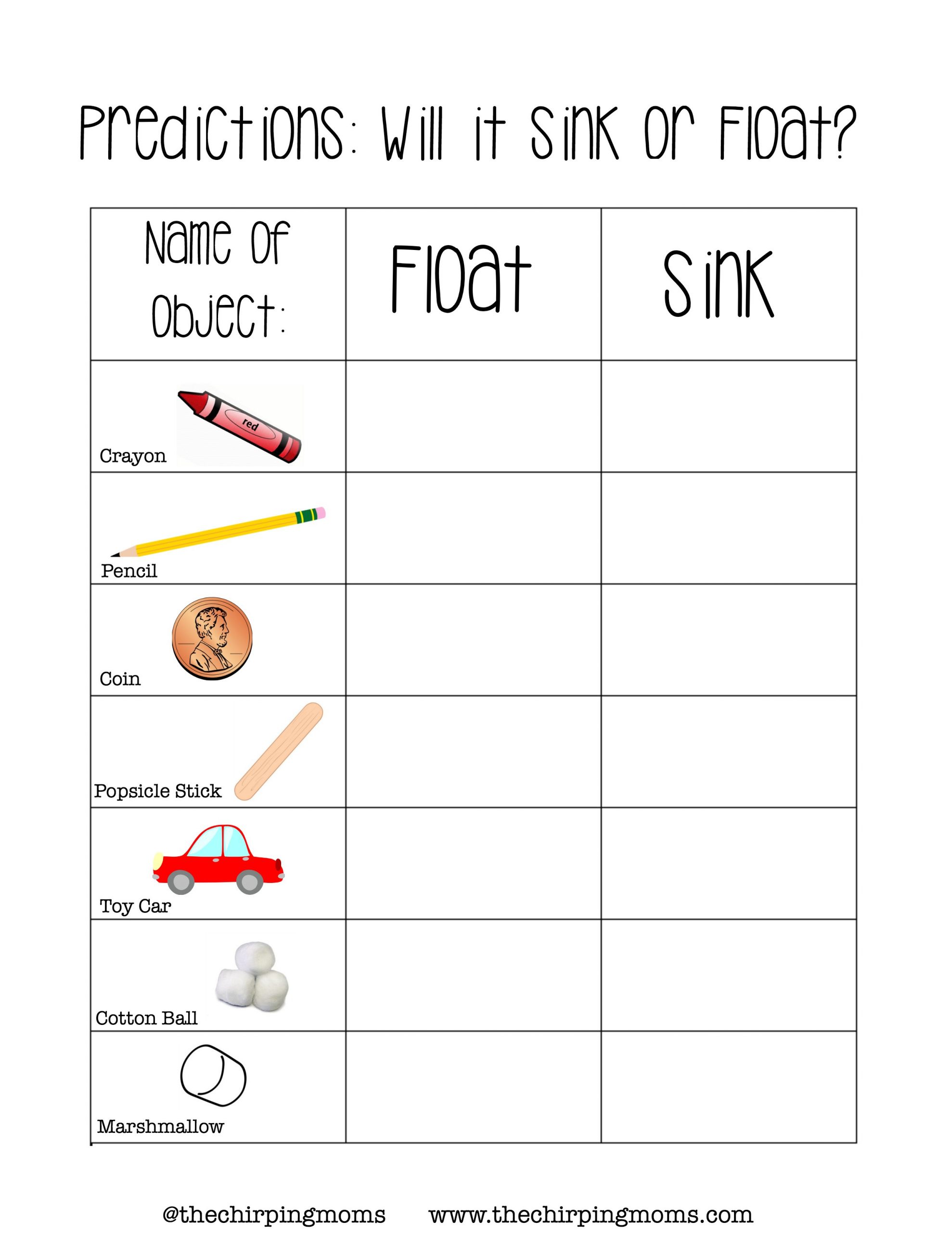 Sink or Float Worksheet Simple Science Will It Sink or Float the Chirping Moms