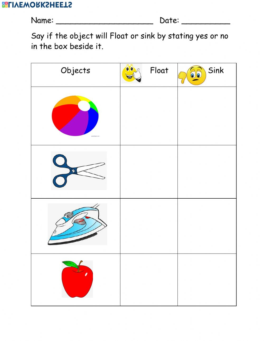 Sink or Float Worksheet Sinking and Floating Interactive Worksheet