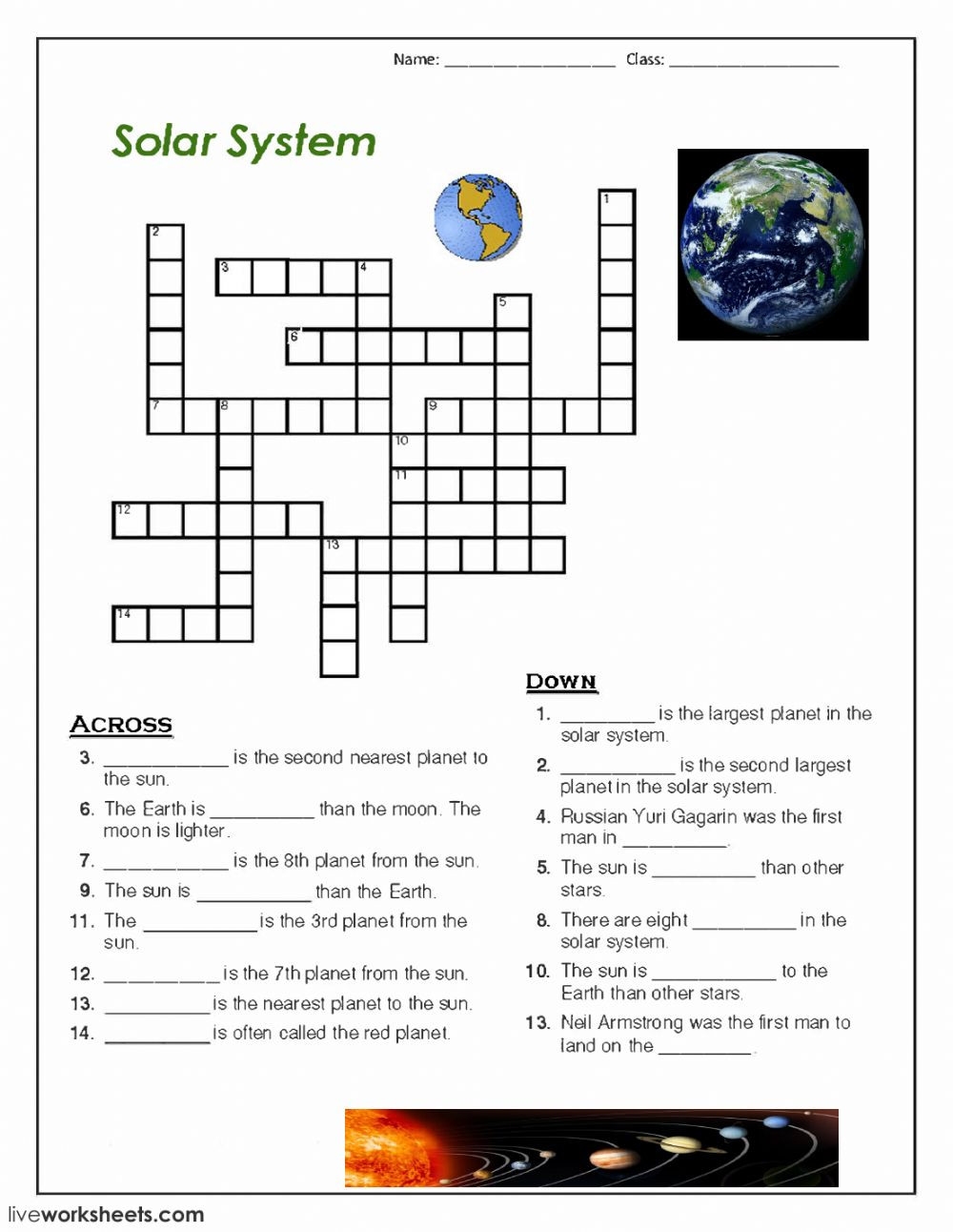 Solar System Worksheet Pdf Planets Crossword Interactive Worksheet