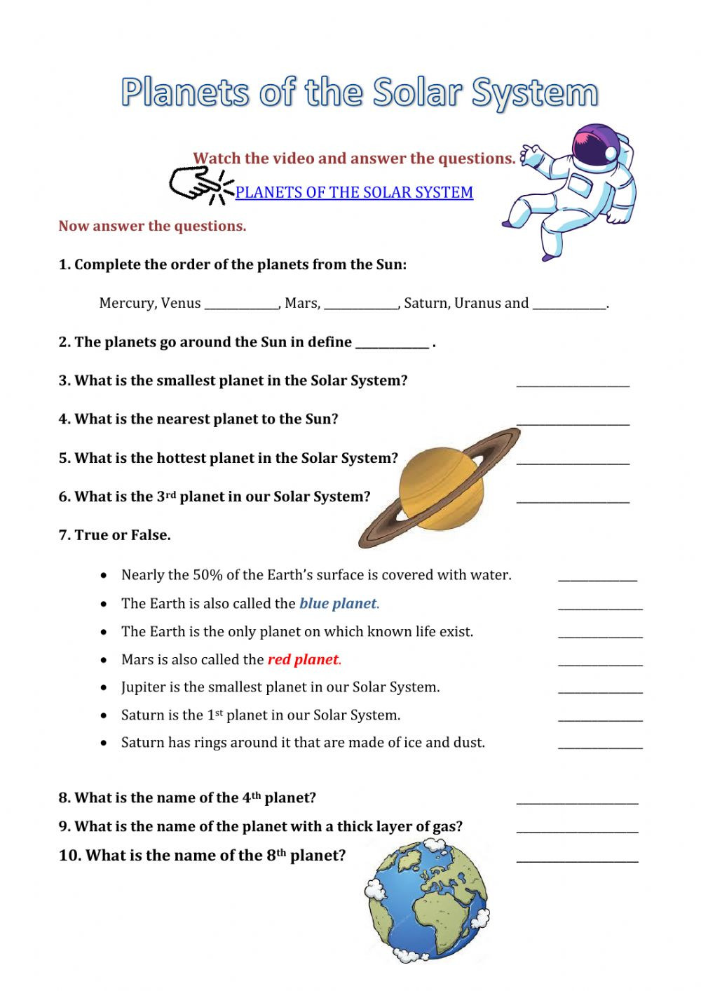 Solar System Worksheet Pdf Planets Of the solar System Interactive Worksheet