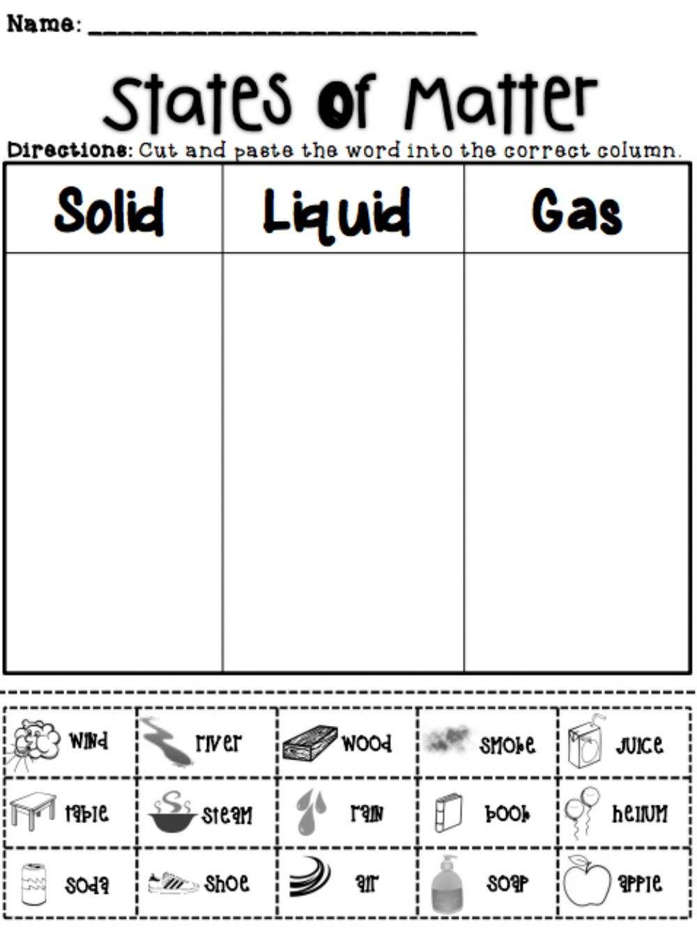 Solid Liquid Gas Worksheet Matter sort Interactive Worksheet