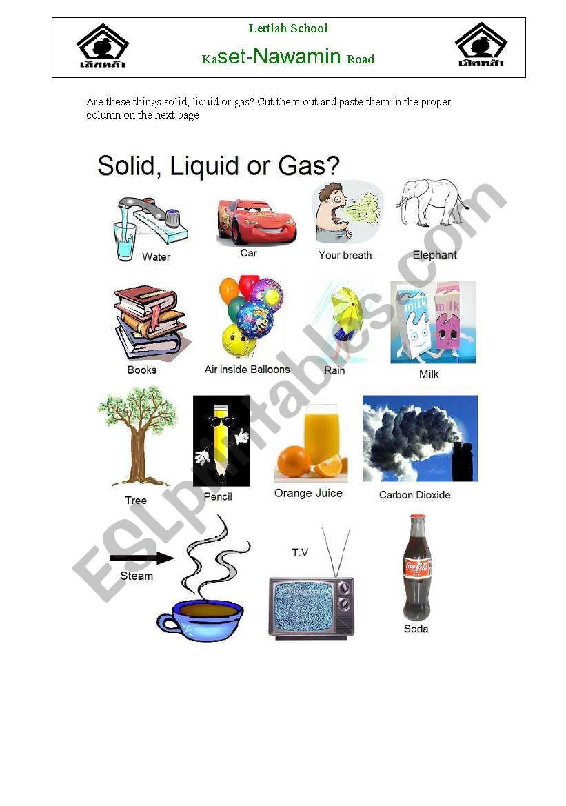 Solid Liquid Gas Worksheet solid Liquid or Gas Esl Worksheet by Merylfranco