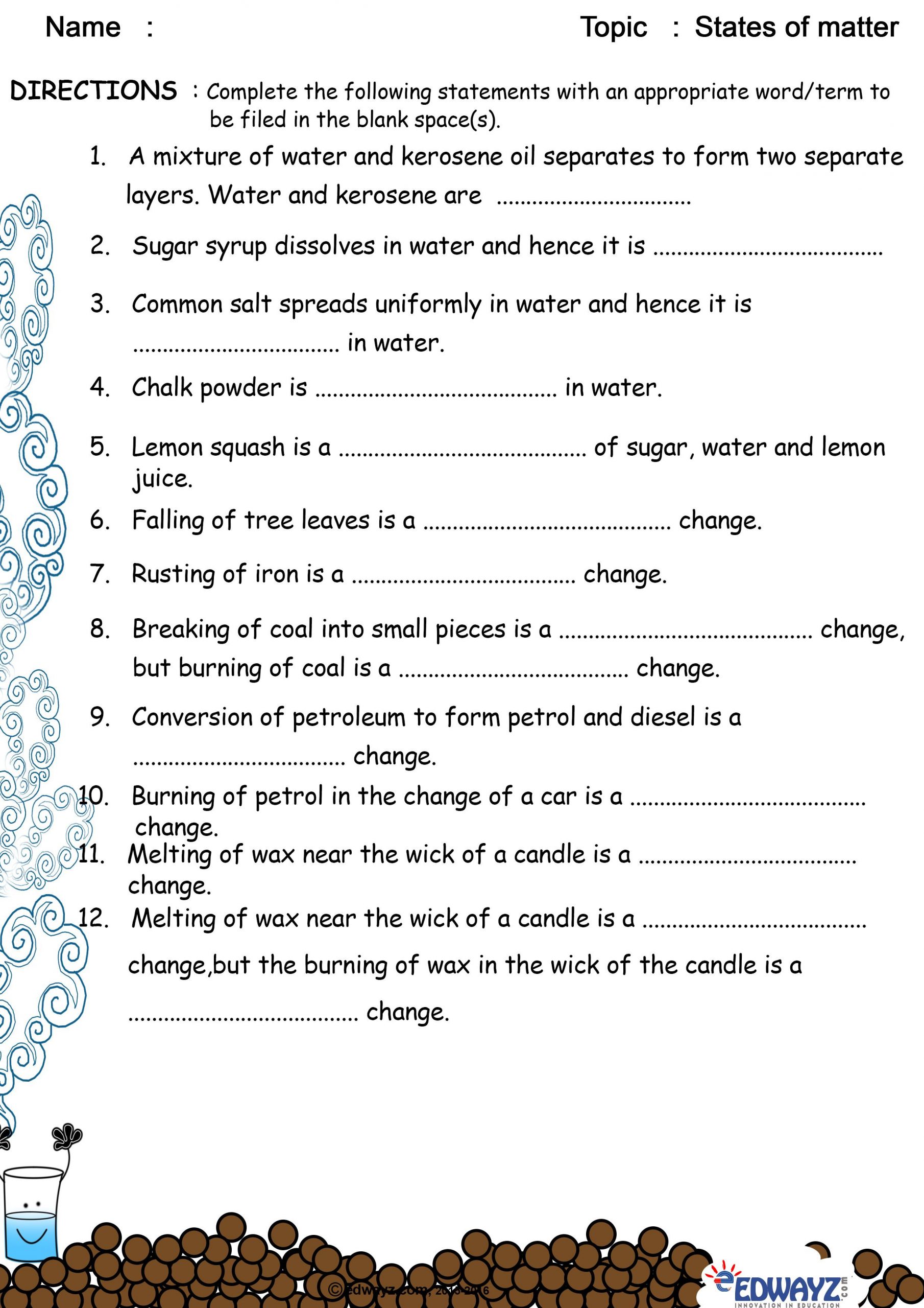 Solid Liquid Gas Worksheet Worksheet For Education