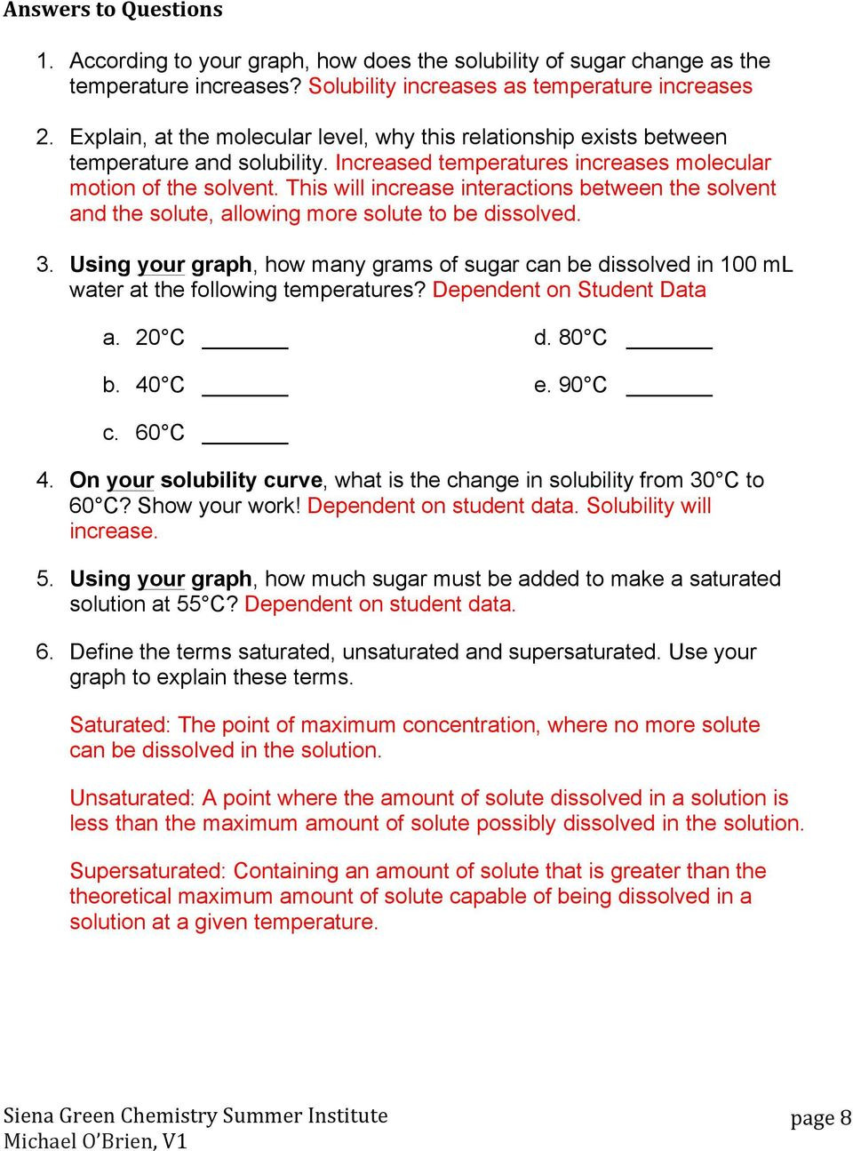 Solubility Graph Worksheet Answers solubility Curve Of Sugar In Water Pdf Free Download