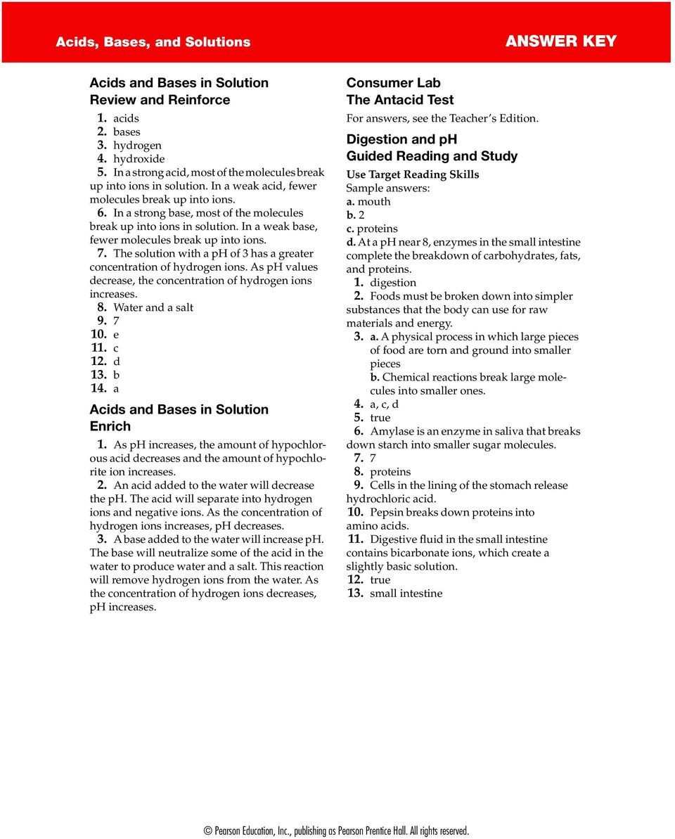 Solutions Acids and Bases Worksheet Answer Key Acids Bases and solutions Chapter Project