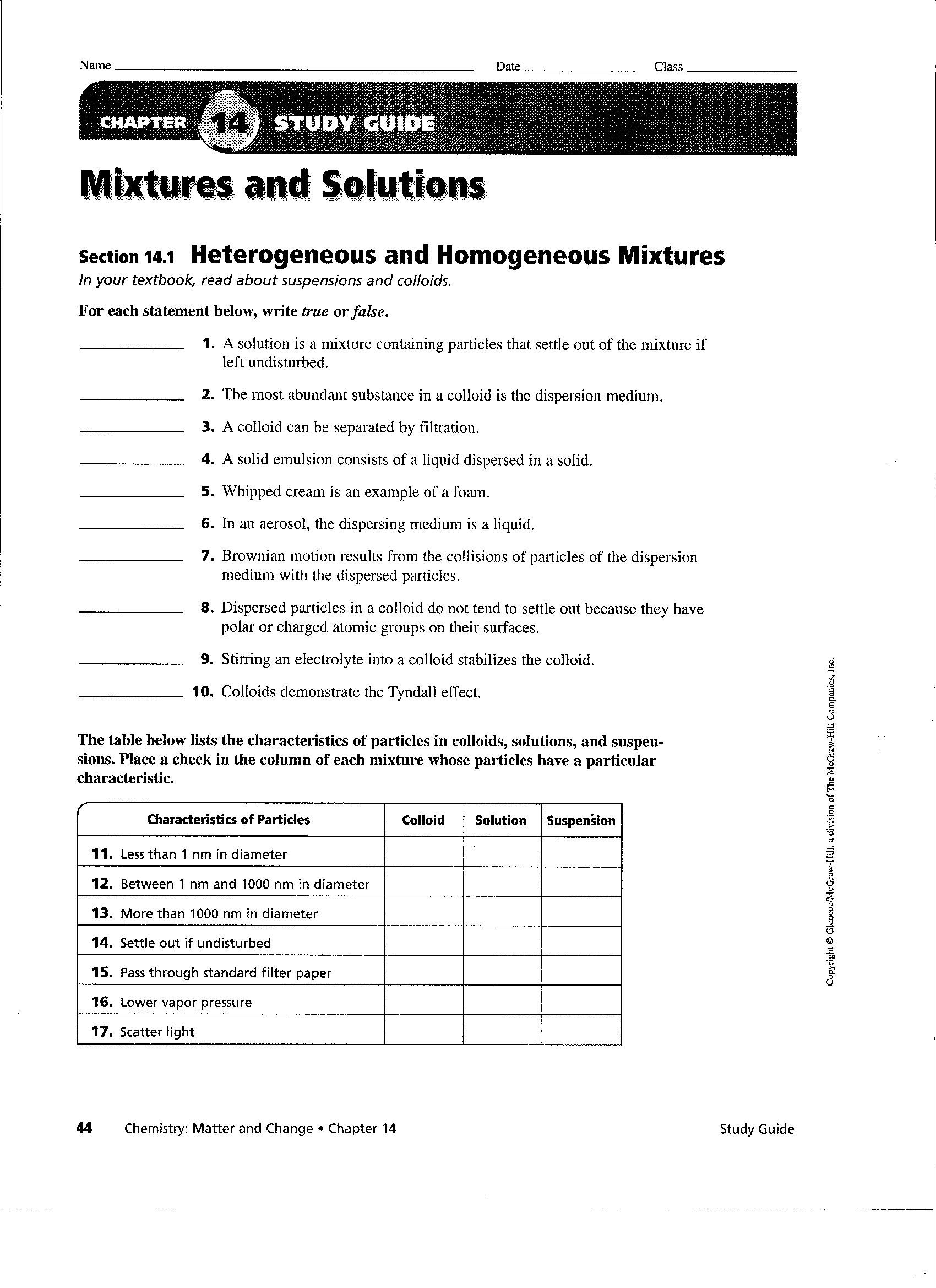 Solutions Colloids and Suspensions Worksheet Mixture solute solvent solution Worksheet