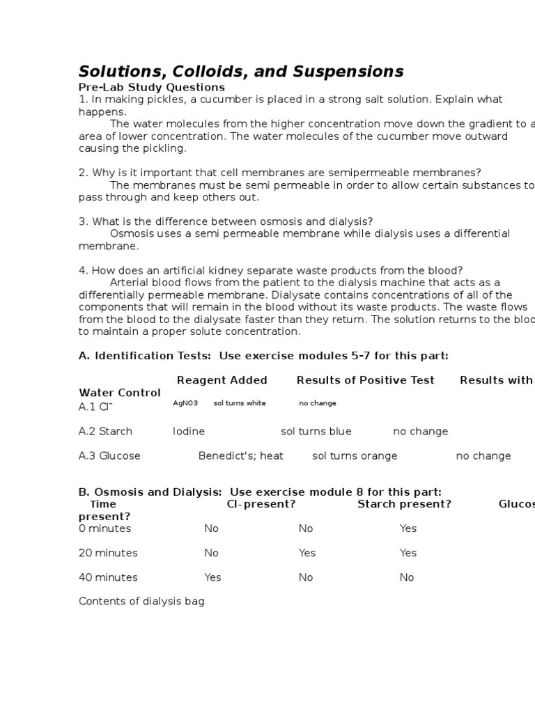 Solutions Colloids and Suspensions Worksheet solutions Colloids and Suspensions Worksheet