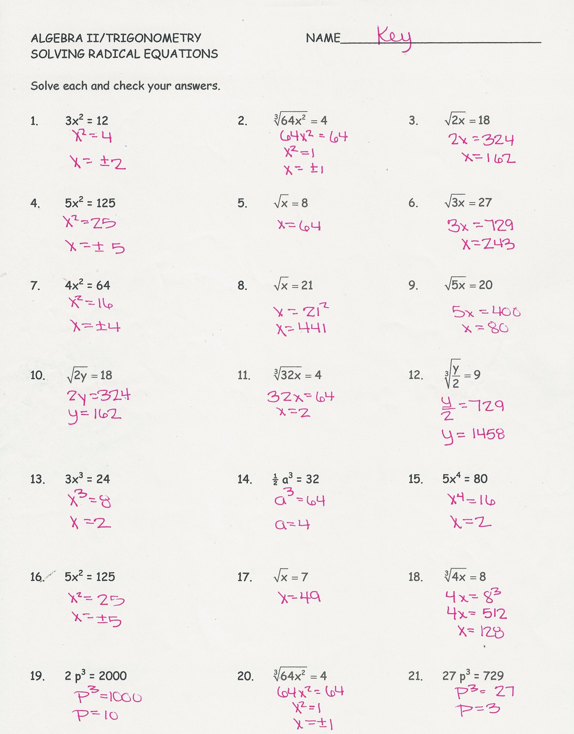 Solve Radical Equations Worksheet 34 solving Radical Equations Worksheet Worksheet Resource