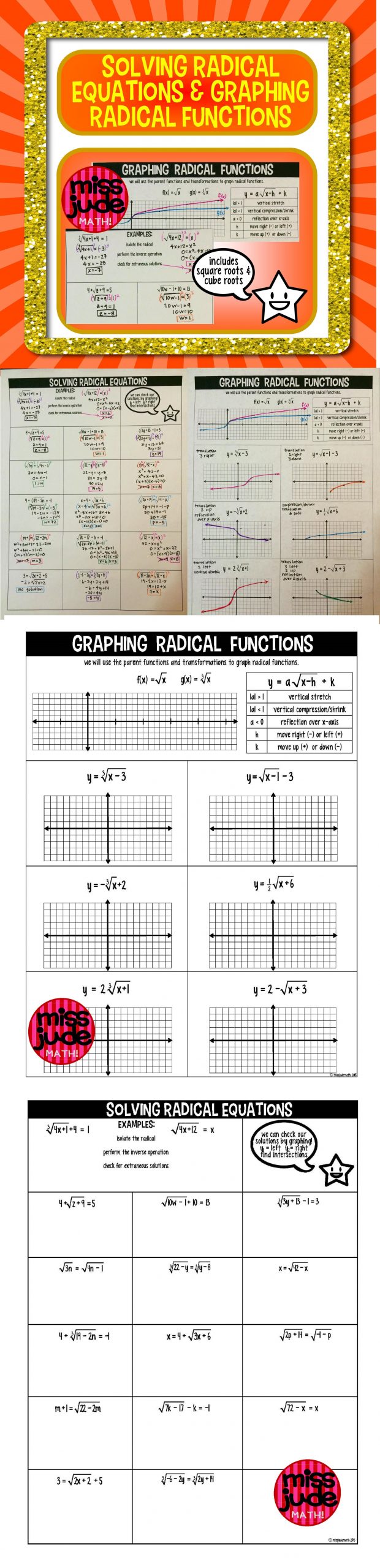 Solve Radical Equations Worksheet Square Root &amp; Cube Root Equations solving &amp; Graphing