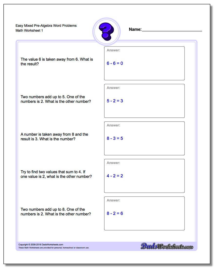 Solving Equations Word Problems Worksheet Pre Algebra Word Problems