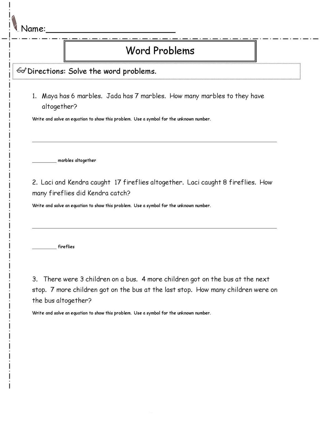 Solving Equations Word Problems Worksheet Worksheet 2nd Grade Math Word Problem Worksheets Secondee