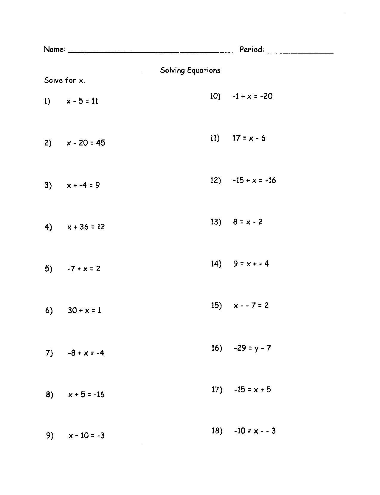 Solving for Y Worksheet solving Equations with Variables Both Sides Using Algebra