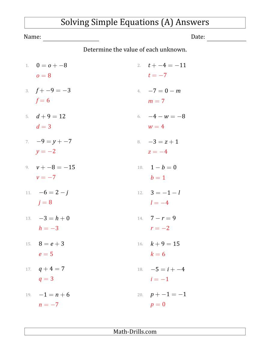 Solving for Y Worksheet solving Simple Linear Equations with Unknown Values Between