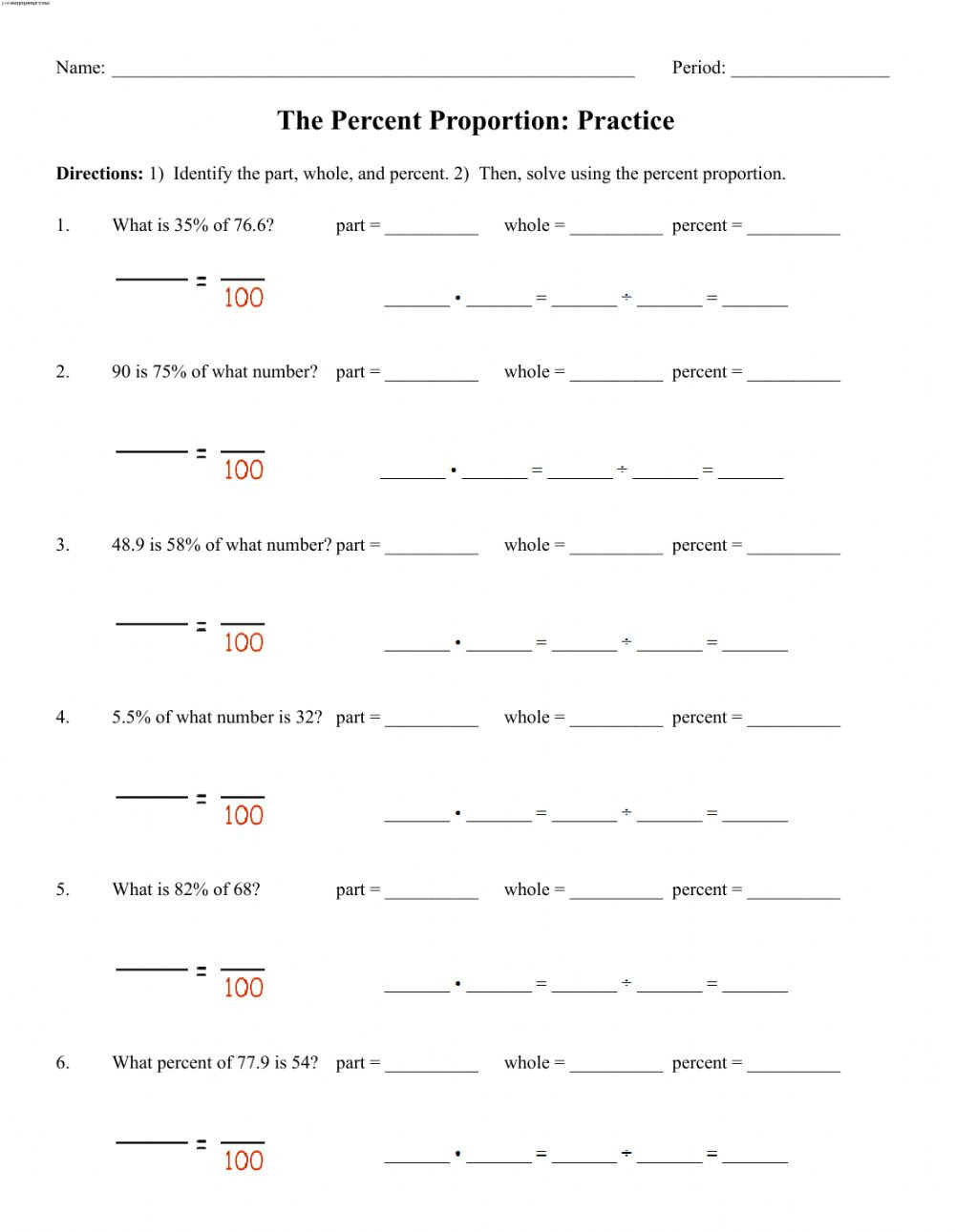 Solving Proportions Worksheet Answers Percent Proportion Practice Interactive Worksheet