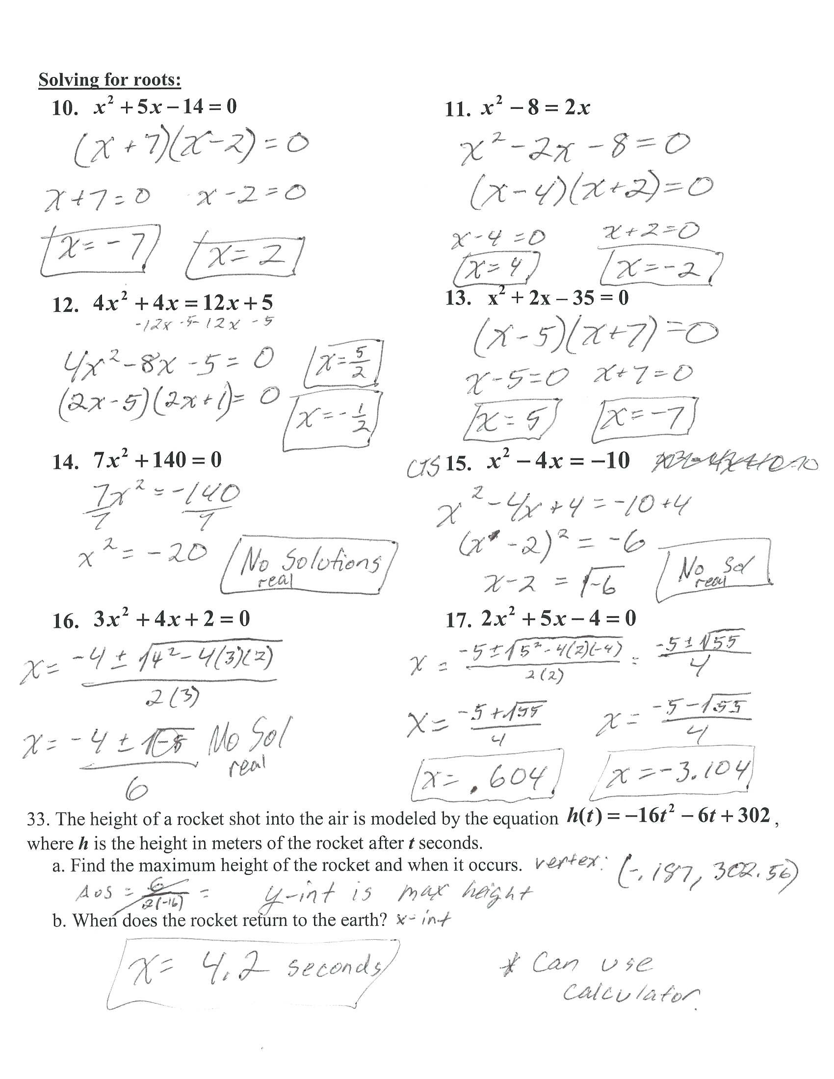 Solving Quadratic Equations Worksheet Factoring to solve Quadratic Equations Worksheet Answers