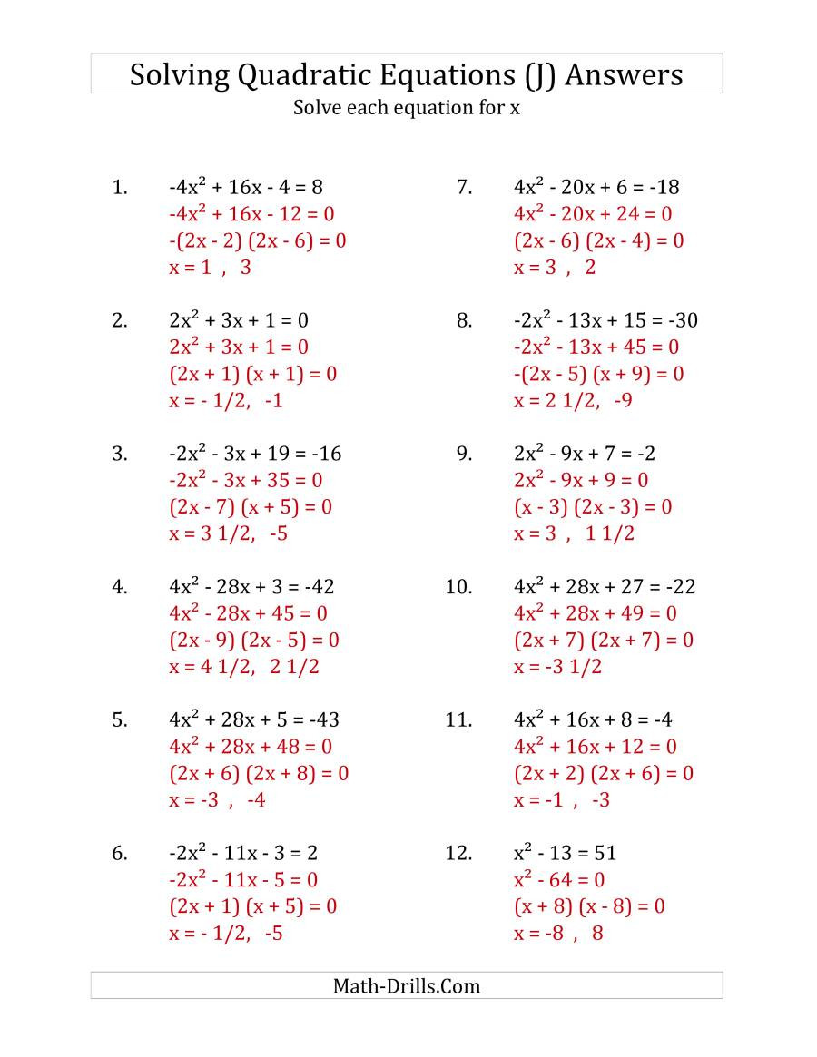 Solving Quadratic Equations Worksheet solving Quadratic Equations for X with A Coefficients