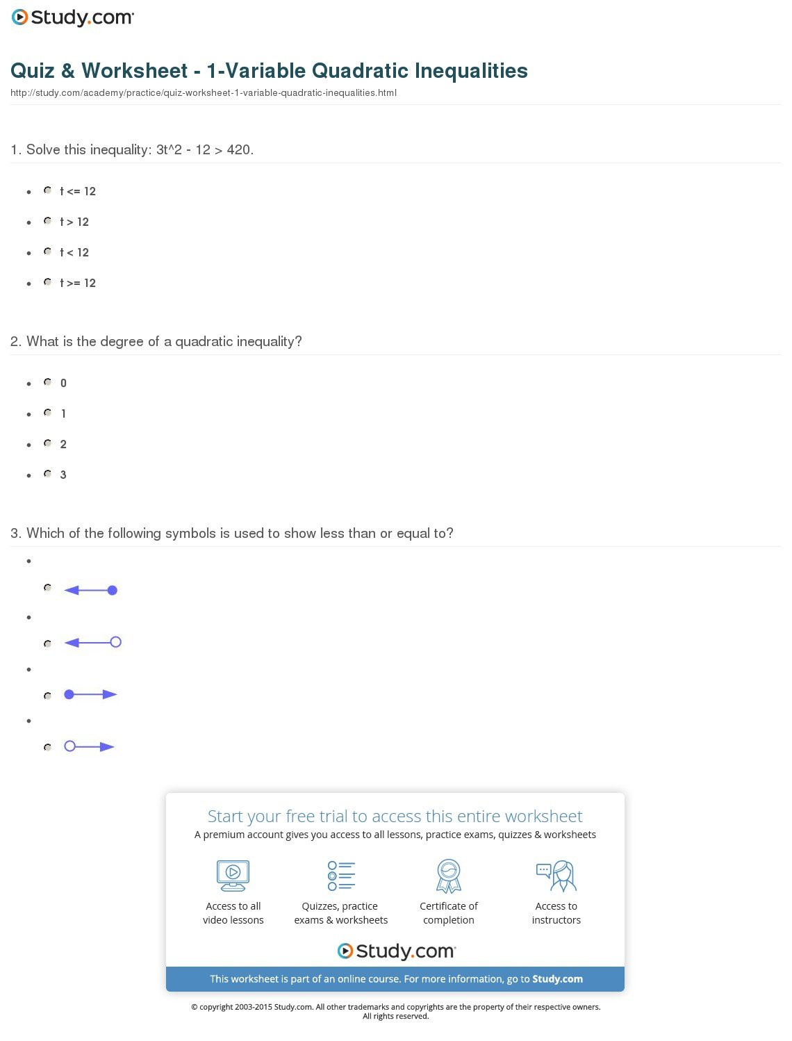Solving Quadratic Inequalities Worksheet Quadratic Inequalities Worksheet