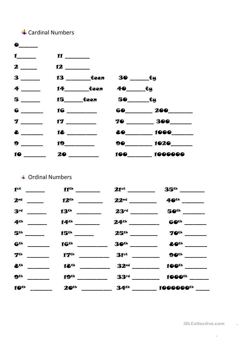 Spanish Numbers Worksheet 1 100 Cardinal and ordinal Numbers English Esl Worksheets for