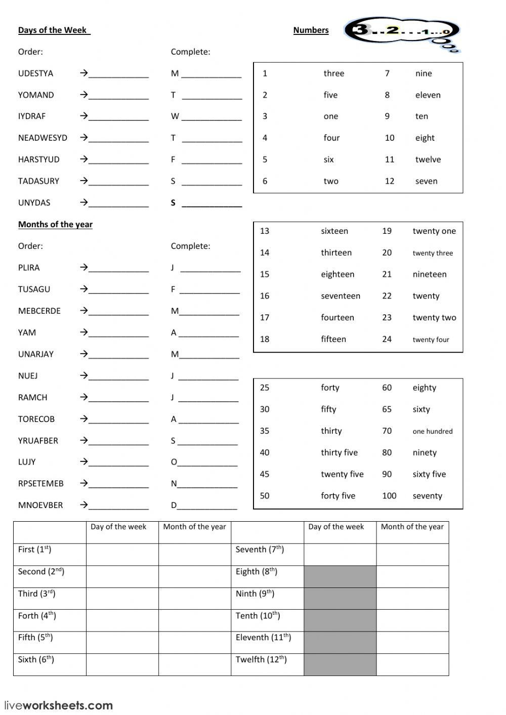 Spanish Numbers Worksheet 1 100 Numbers and Months Of the Year Interactive Worksheet