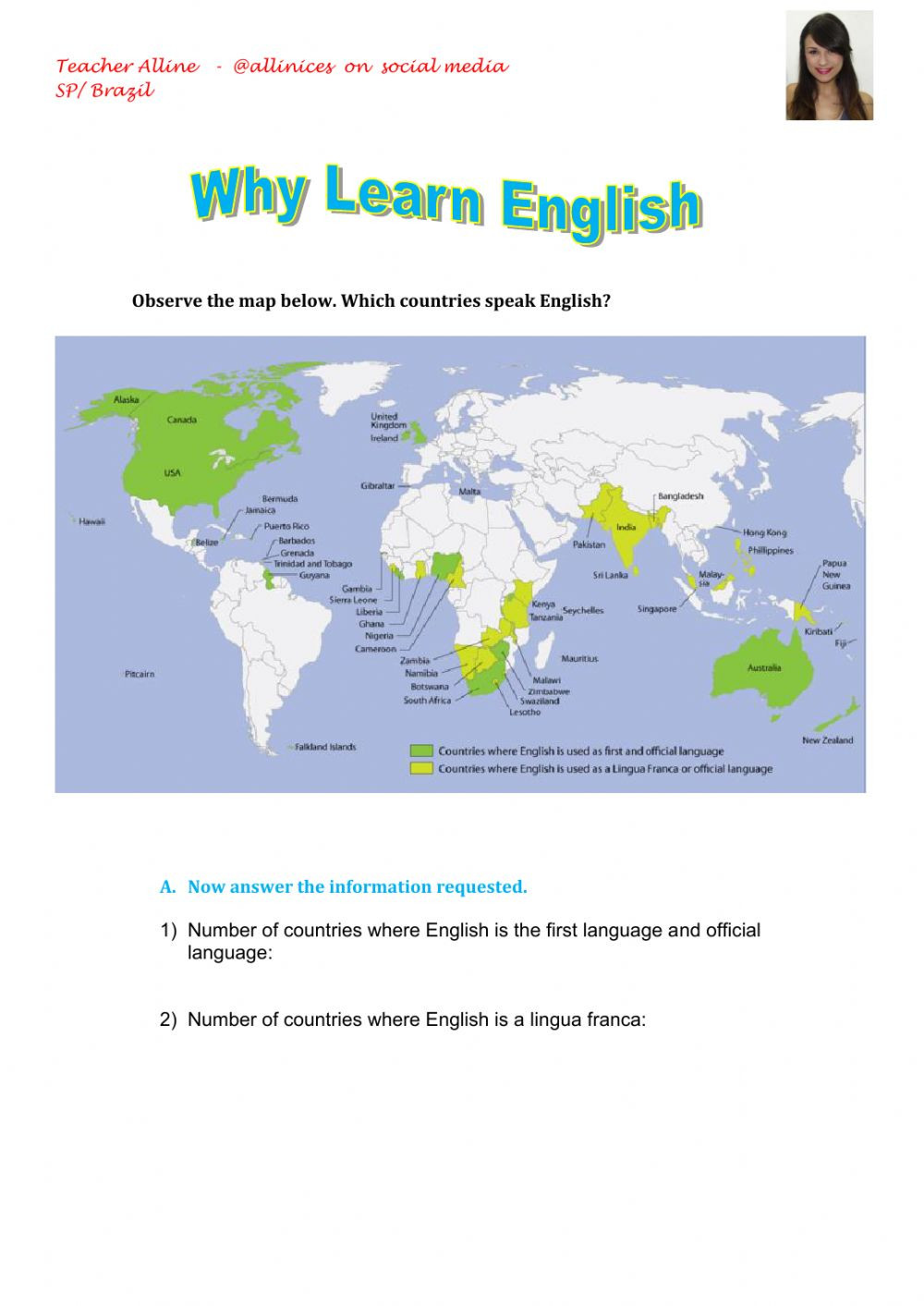 Spanish Speaking Countries Map Worksheet English Around the World Interactive Worksheet