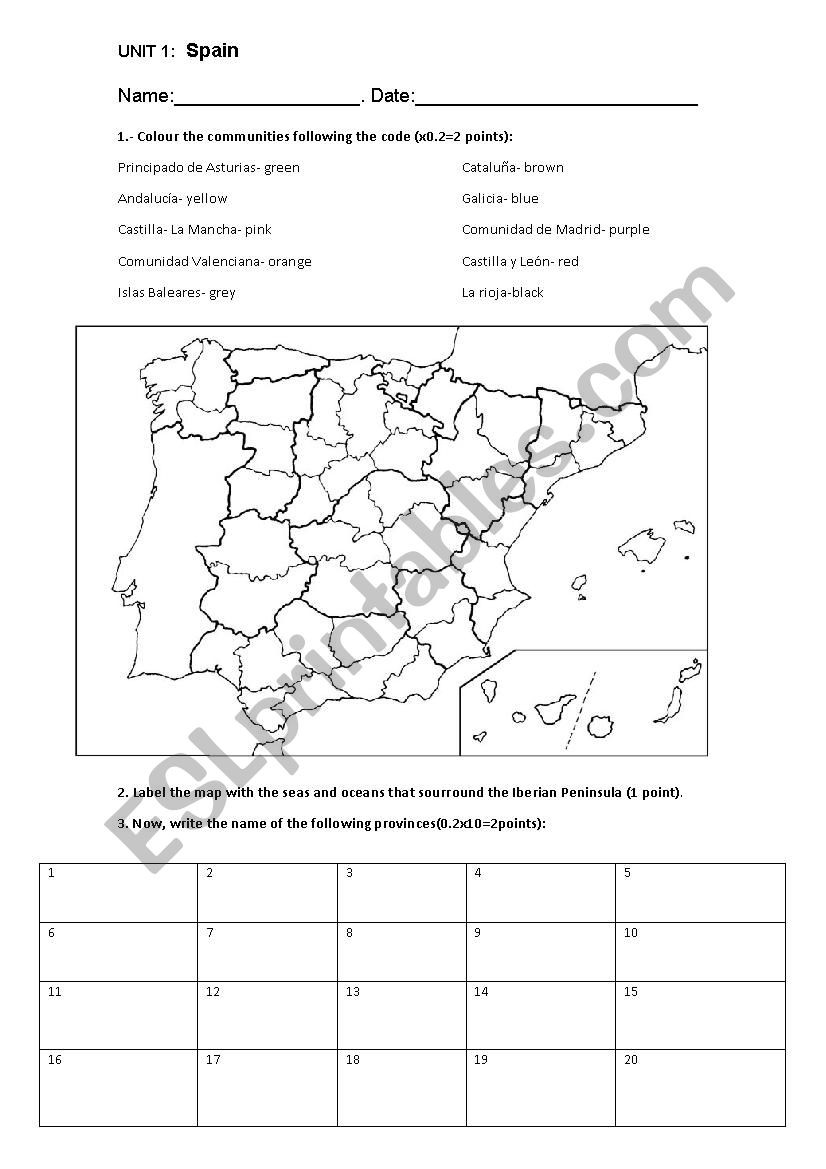 Spanish Speaking Countries Map Worksheet Spain´s Political Map Test Esl Worksheet by Almuxx