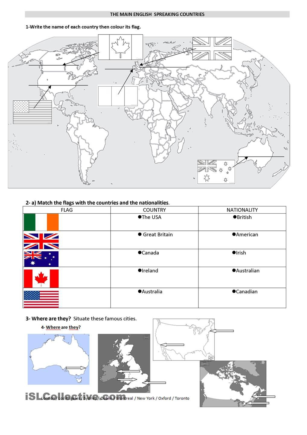 Spanish Speaking Countries Map Worksheet the Main English Speaking Countries