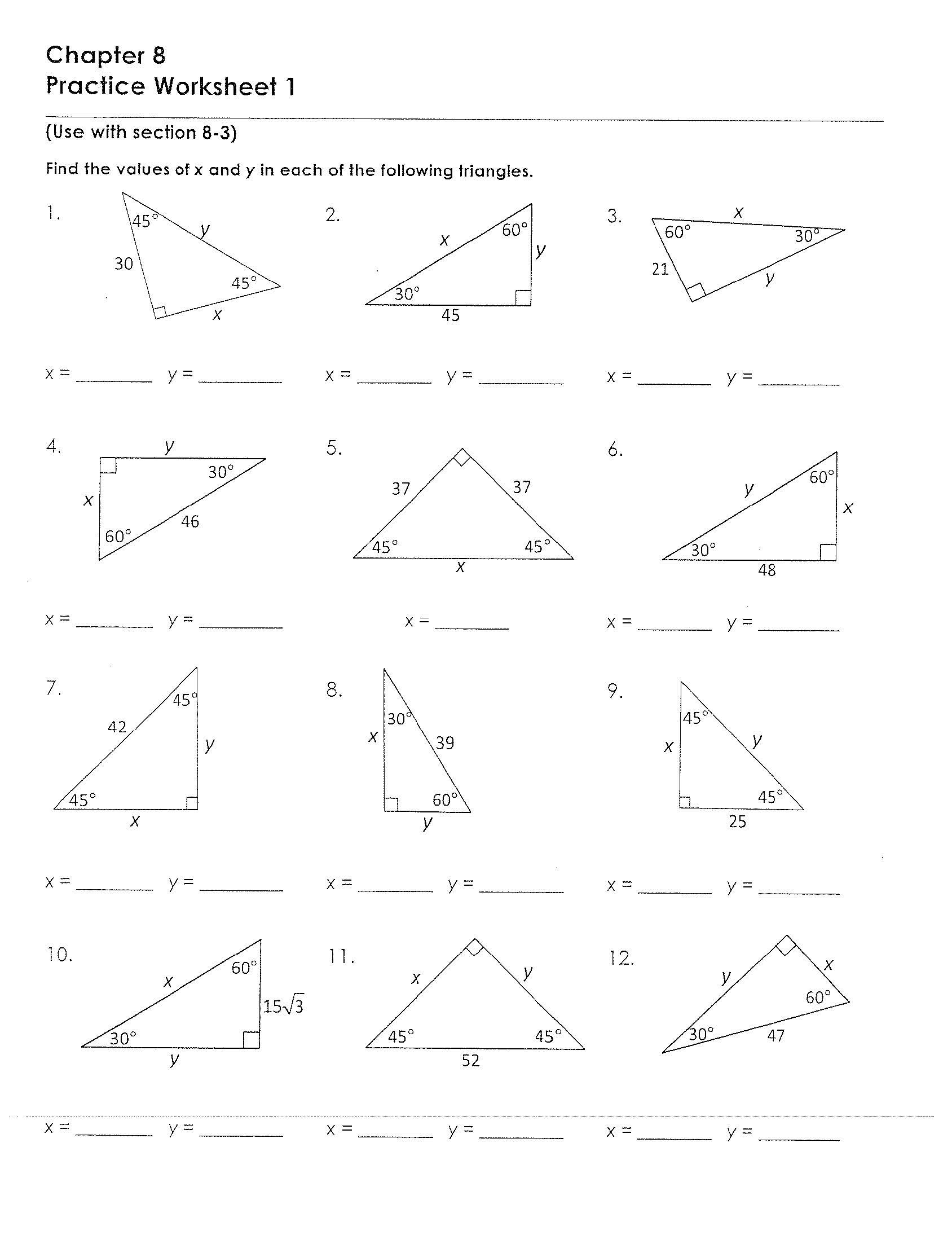 Special Right Triangles Practice Worksheet Special Right Triangles Worksheet Printable Worksheets Grade