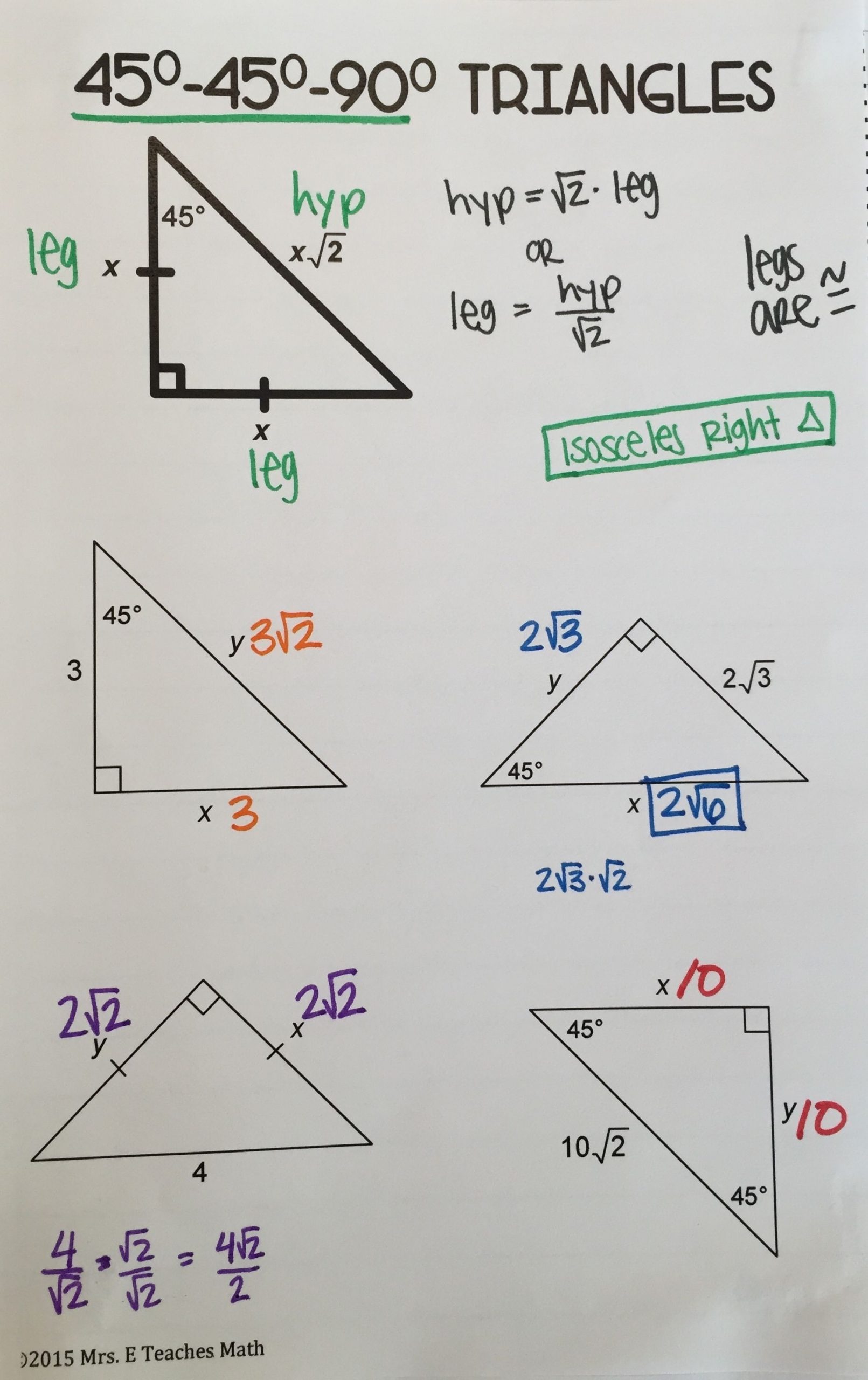 Special Right Triangles Worksheet Free Special Right Triangles Interactive Notebook Page