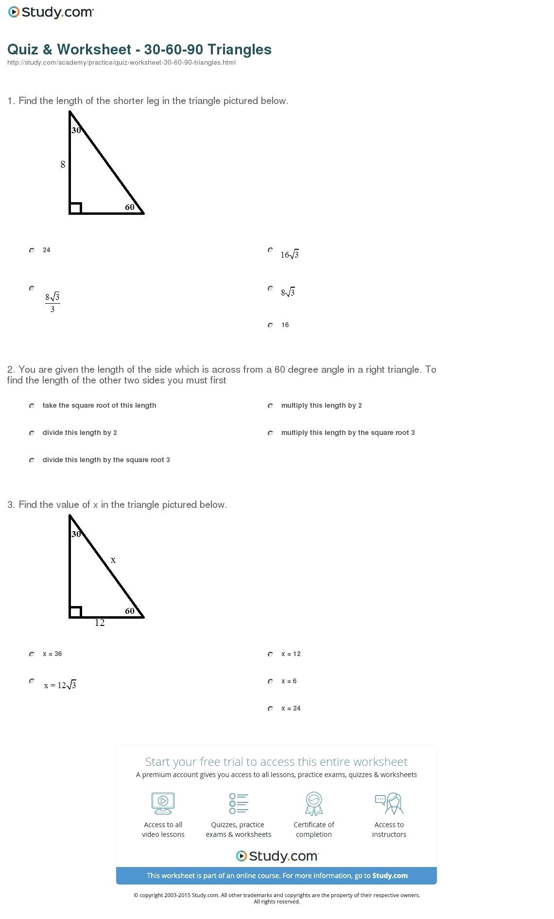Special Right Triangles Worksheet Special Right Triangles Worksheet Find the Missing Sides