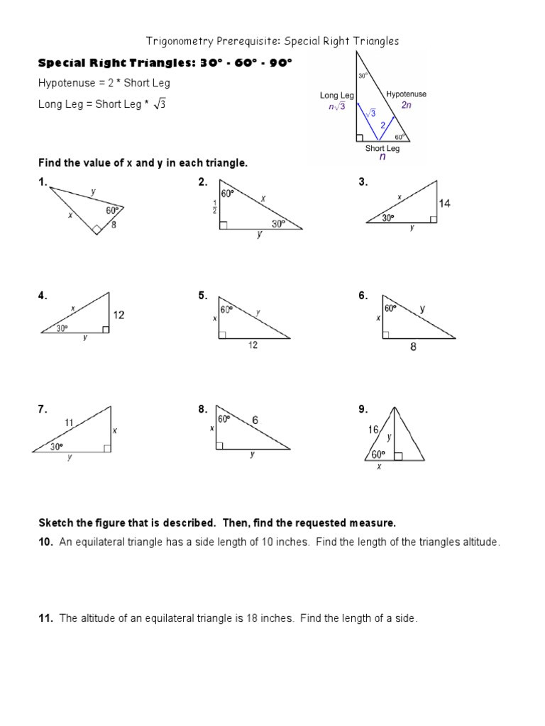Special Right Triangles Worksheet Special Right Triangles Ws