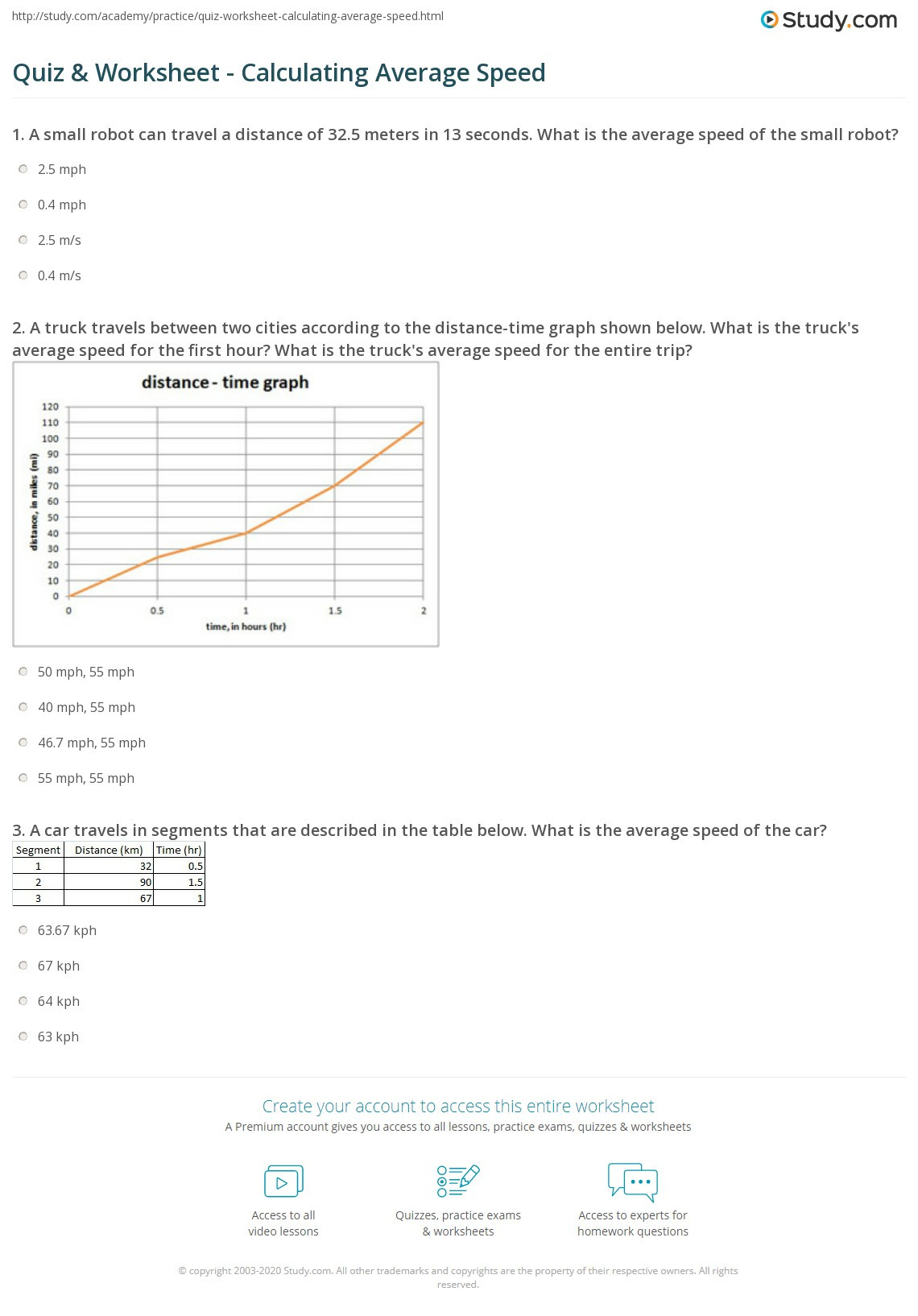 Speed Practice Problems Worksheet Quiz &amp; Worksheet Calculating Average Speed