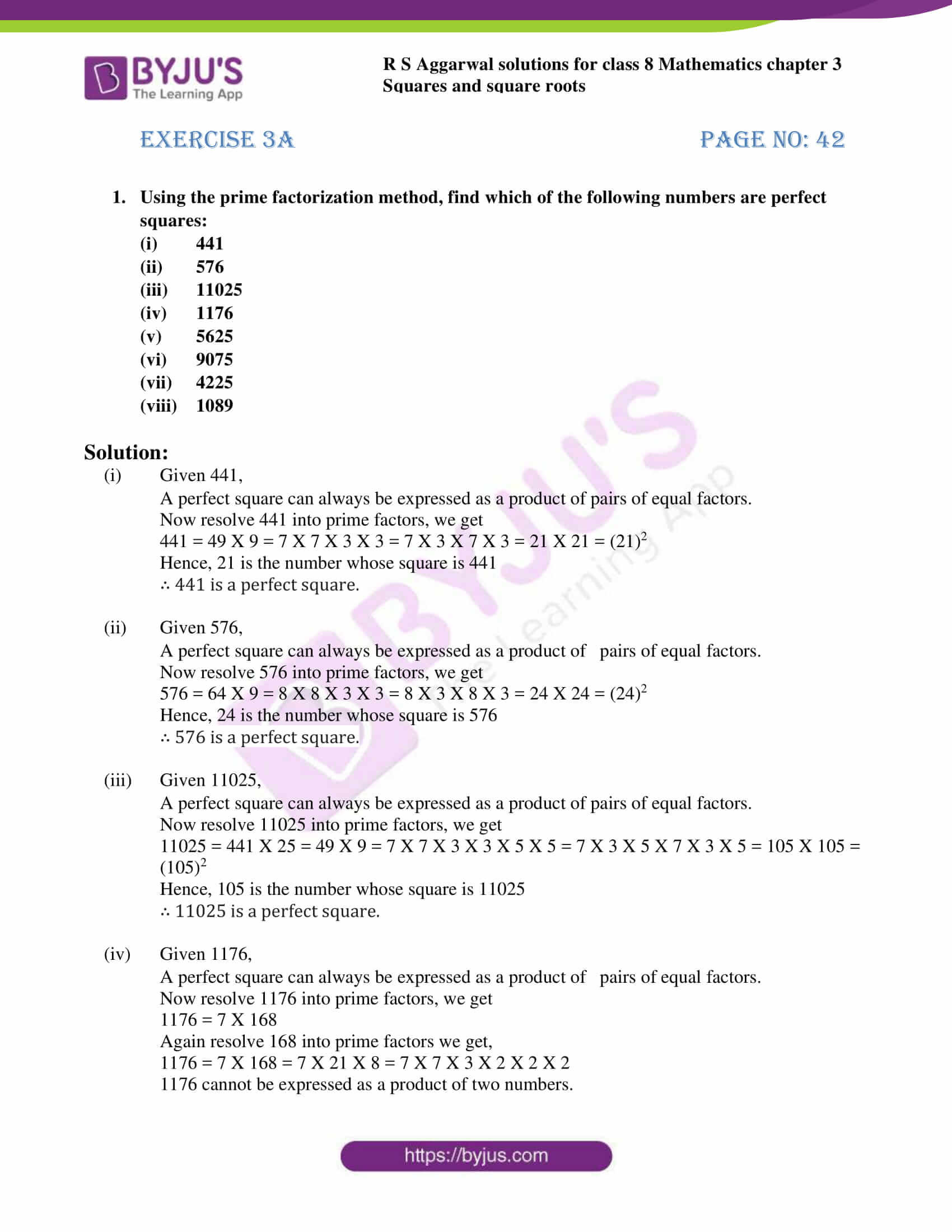 Square and Cube Roots Worksheet Rs Aggarwal solutions for Class 8 Chapter 3 Squares and