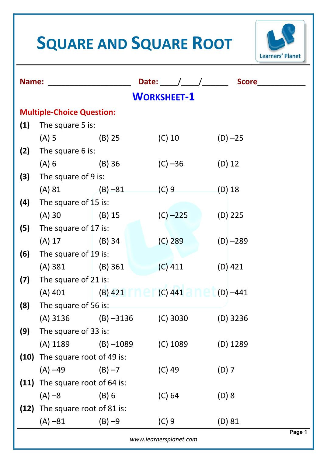Square Root Worksheet Pdf Ncert Grade Viii Math Squares and Square Roots Quiz Root