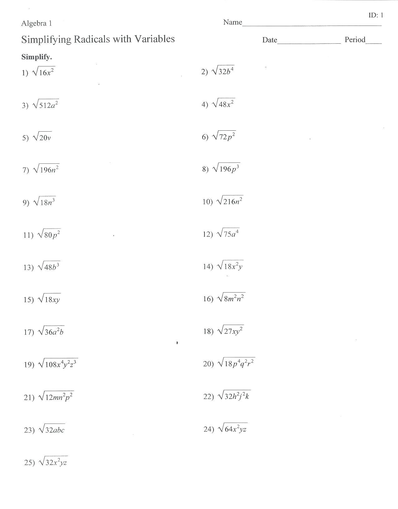 Square Root Worksheet Pdf Operations with Square Roots Worksheet Worksheet List