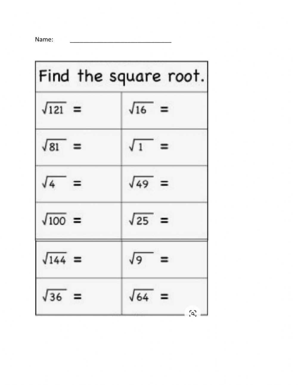 Square Root Worksheet Pdf Square Roots Interactive Worksheet