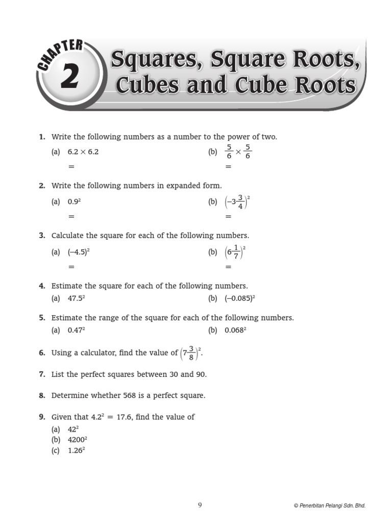 Squares and Square Roots Worksheet Chap 2 T Er Squares Square Roots Cubes and Cube Roots 1