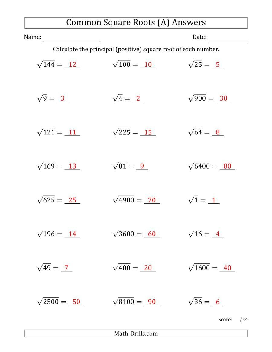 Squares and Square Roots Worksheet Worksheets Squares Numbers 2 the Principal Square Roots