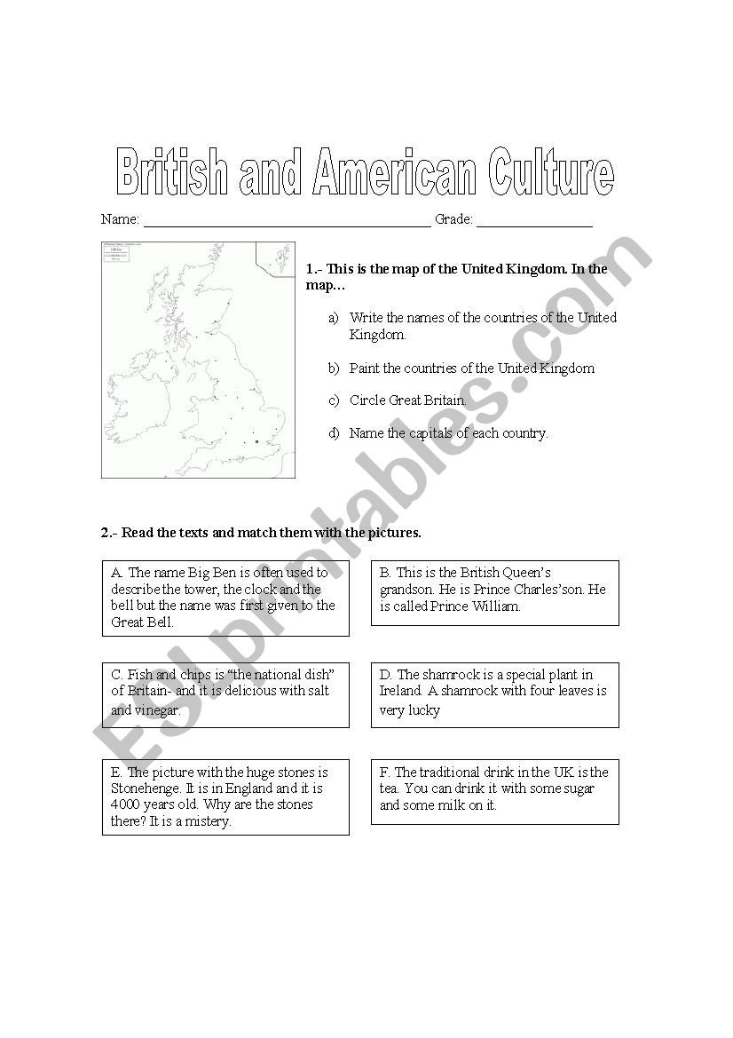 States and Capitals Matching Worksheet British and American Culture Esl Worksheet by Cristoteran