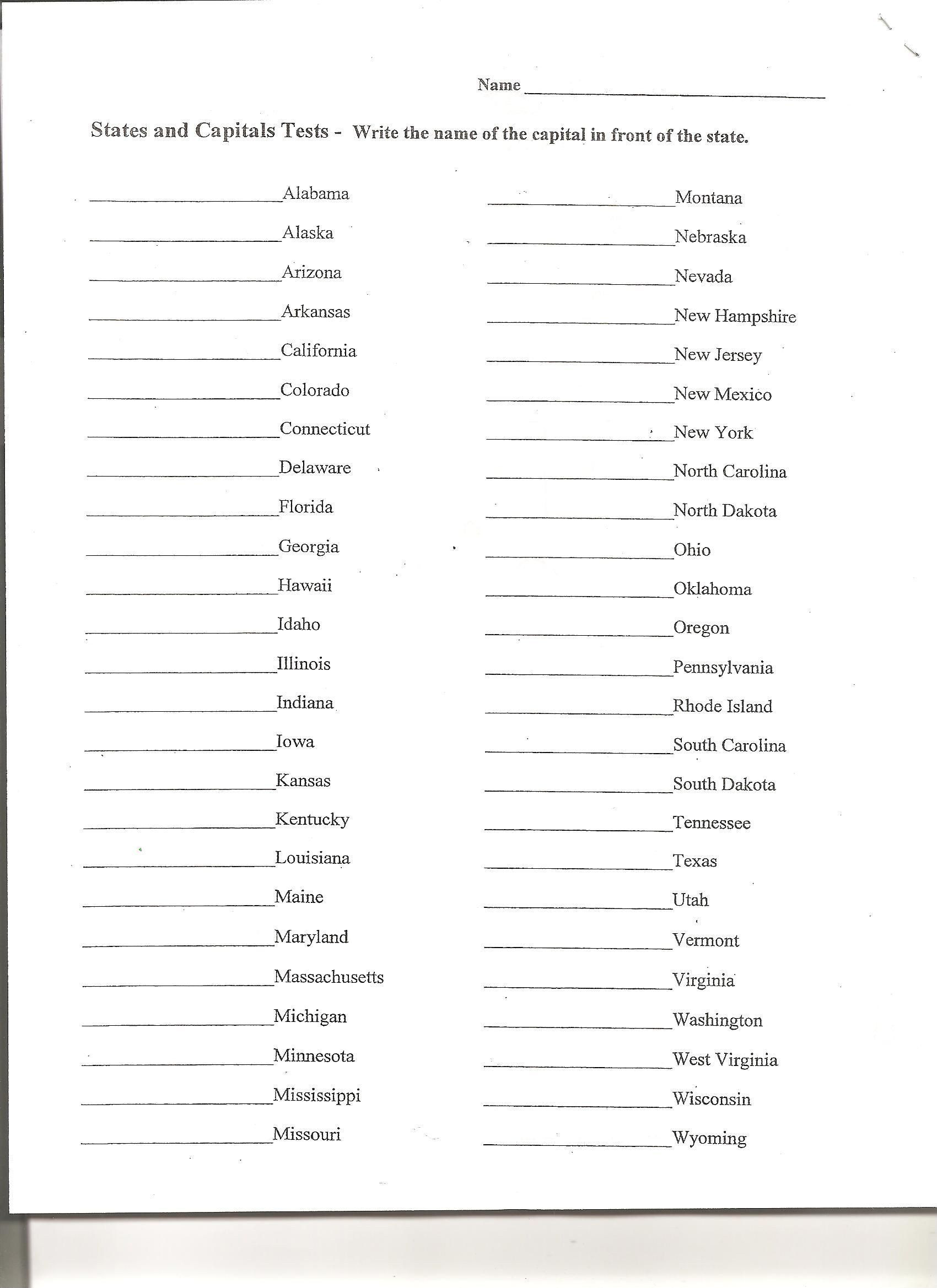 States and Capitals Matching Worksheet Pin On Printable Blank Worksheet Template