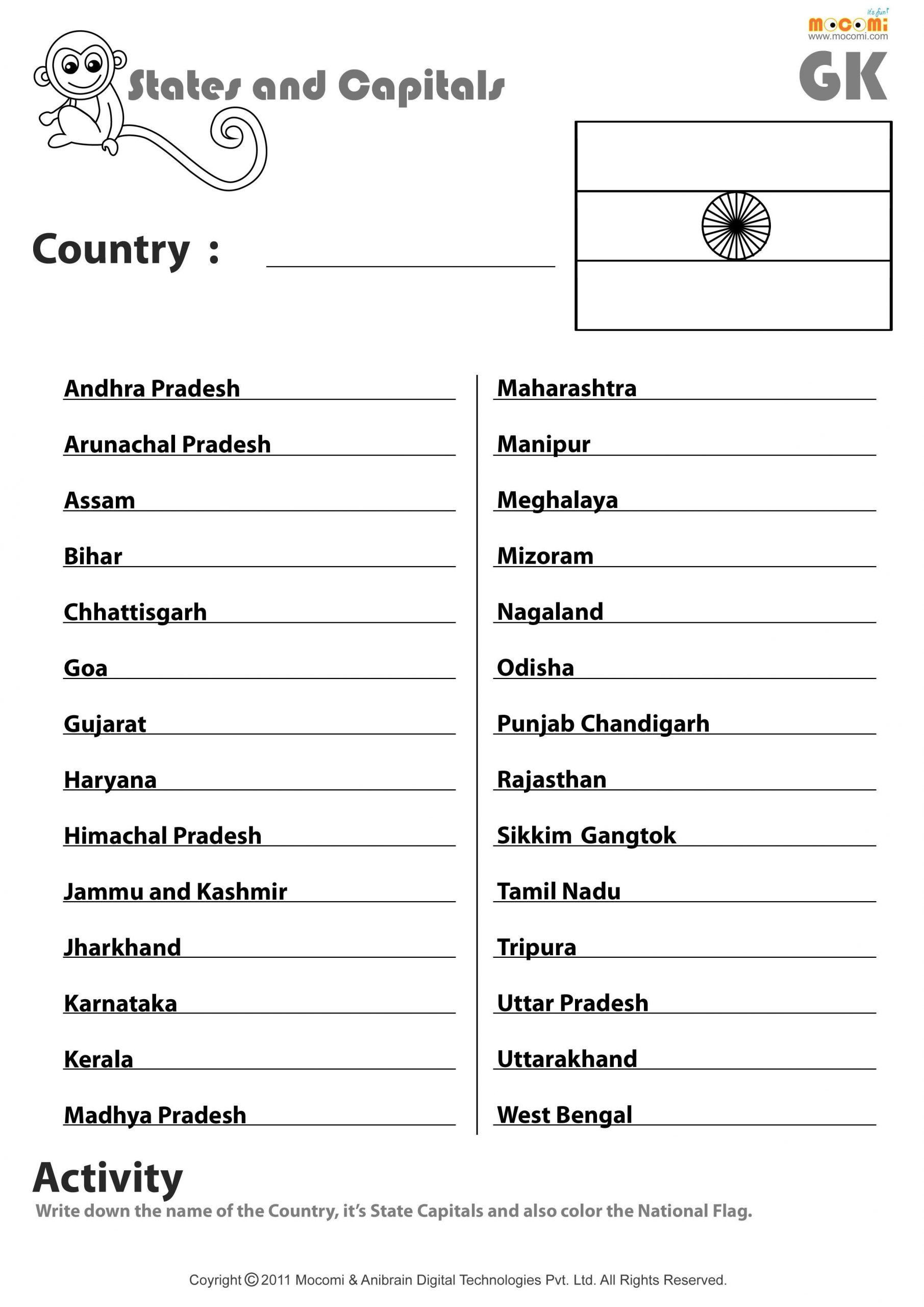 States and Capitals Matching Worksheet States and Capitals Matching Worksheet Indian States and