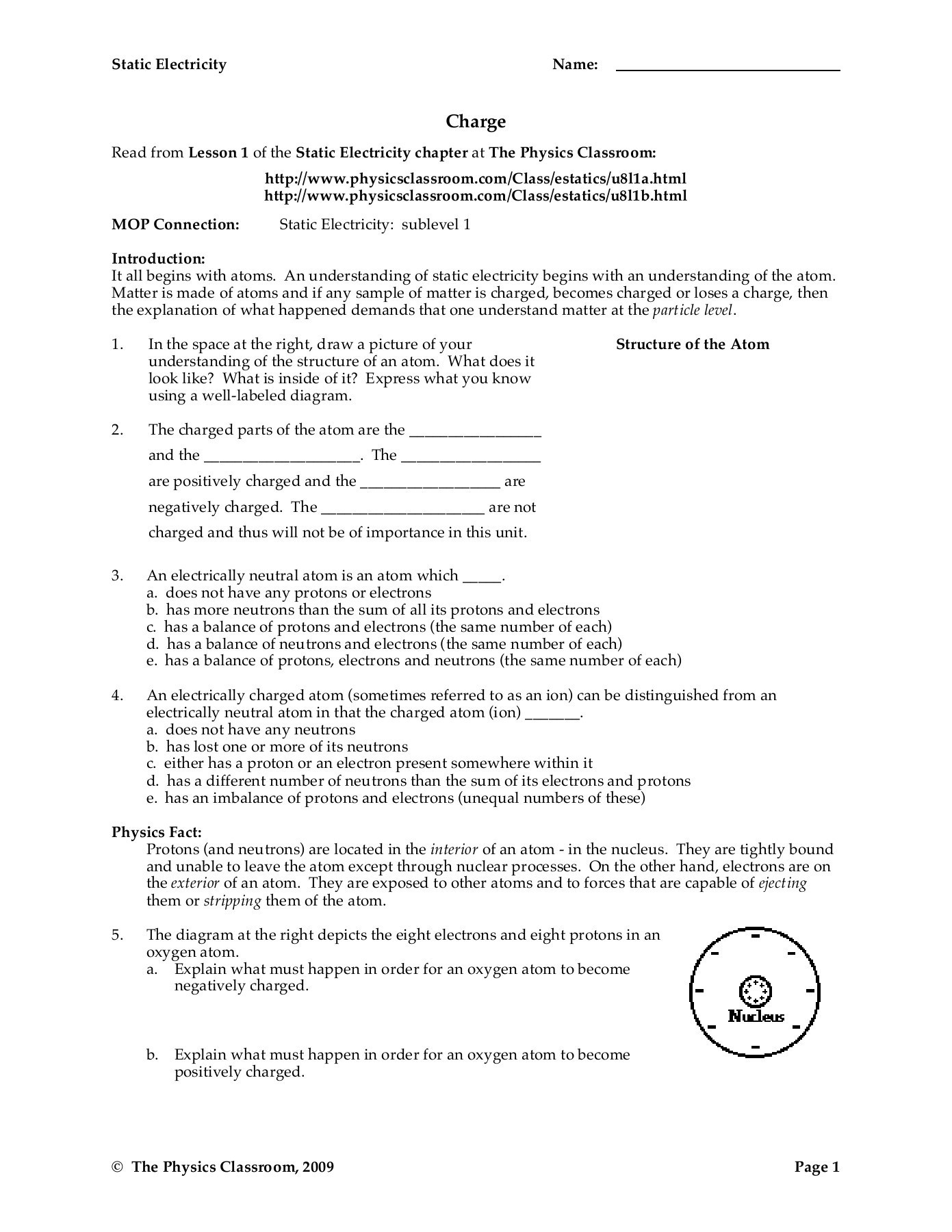 Static Electricity Worksheet Answers Charge Physics Pages 1 18 Text Version