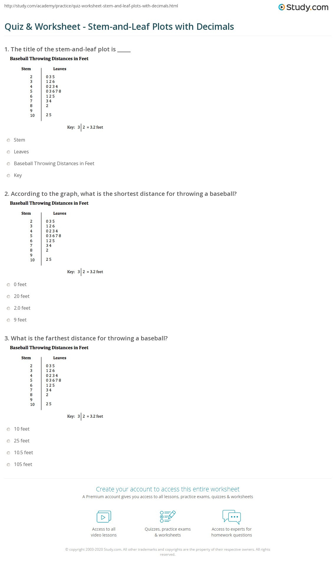 Stem and Leaf Plots Worksheet Quiz &amp; Worksheet Stem and Leaf Plots with Decimals