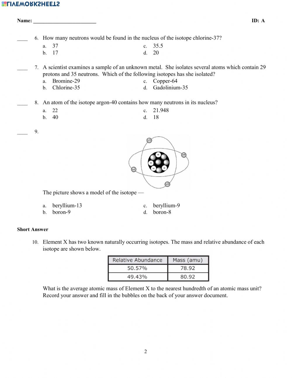Structure Of the atom Worksheet atomic Structure Test Interactive Worksheet